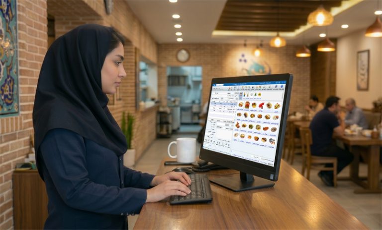 نرمافزار رستوران عارف رایانه و صندوقدار هنگام صدور فیش